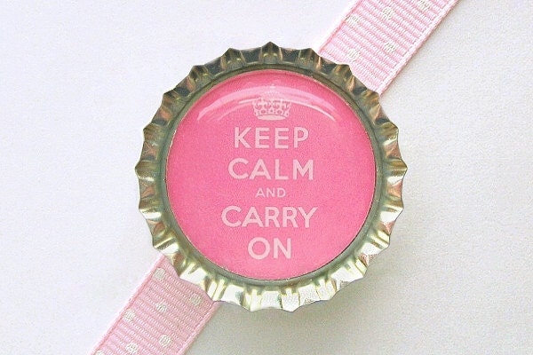 Pink Keep Calm and Carry On Bottle Cap Magnet - mothers day gift, desk organization, pink kitchen decor, keep calm sayings, keep calm magnet