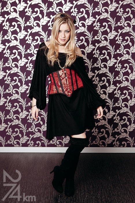 SALE: Red and Gold Brocade underbust corset ( S )