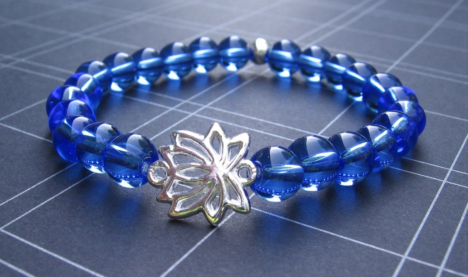 Chakra Energy Bracelet - Blue Quartz & Silver Lotus - by We Are 1