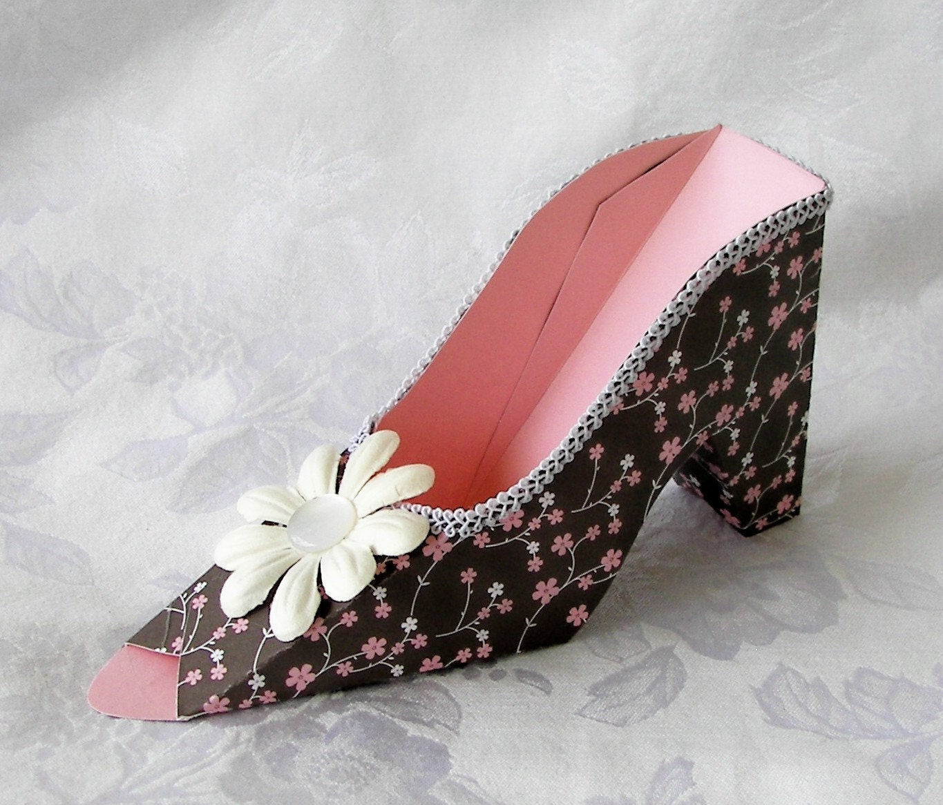 Paper Shoe Gift Favor Box Brown Floral High Heel