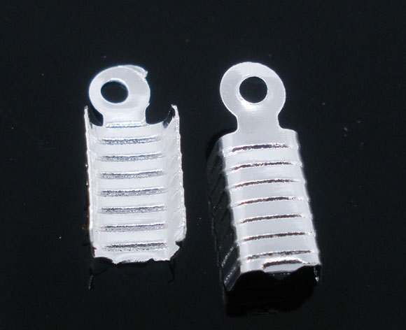 100 pcs. Silver Plated Crimp End Tips Caps with Loop - 12x5mm
