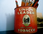 Antique Red Union Leader Smoking Tobacco Can