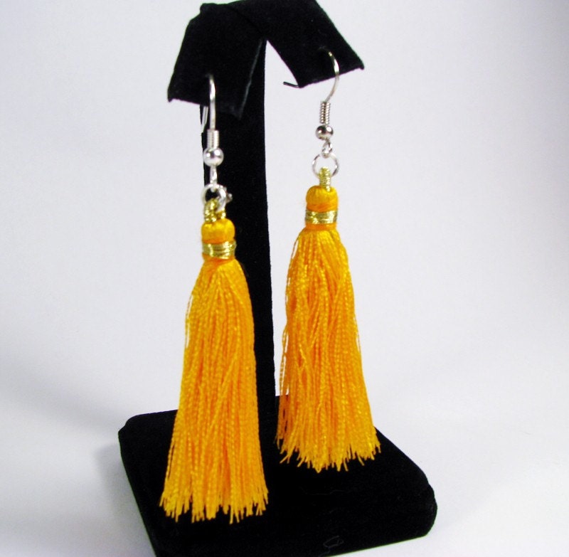 Graduation College Yellow Tassel Earrings by CMCCreations on Etsy