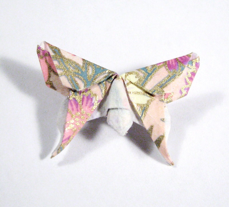 Spring Garden Pink Butterfly Brooch Sealed Origami - Small