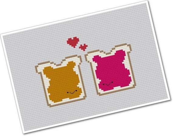 Perfect Pairings - Kawaii Peanut Butter and Jam - PDF Cross stitch Pattern - INSTANT DOWNLOAD