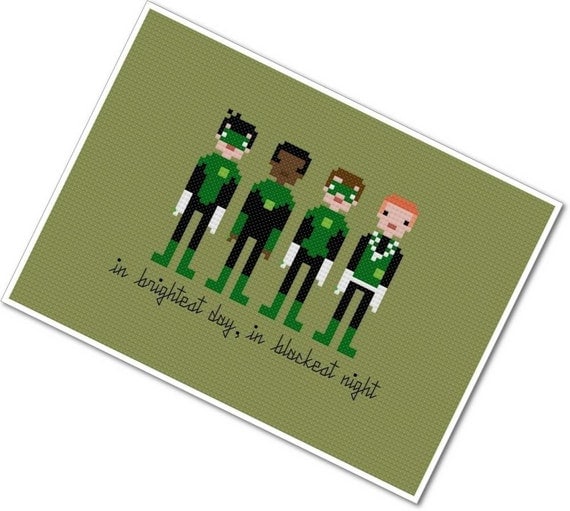 Pixel People - Green Lanterns of Sector 2814 - PDF Cross Stitch Pattern - INSTANT DOWNLOAD
