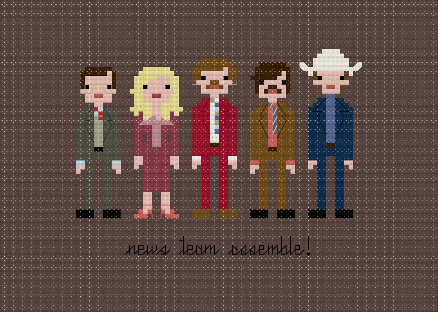 Pixel People - Anchorman - The Legend of Ron Burgundy - PDF Cross stitch Pattern - INSTANT DOWNLOAD