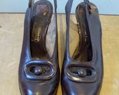 1940s slingback heels, vintage shoes, WW2 era, round toe, Pin Up 7.5, 8