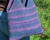 SUNNY SPRING SALE - Hipster Blue and Violet Felted Shoulder Bag or Tote with Stripes. Knit and Felted Noro Yarn. Free Shipping.