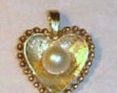 Vintage 14K Yellow Gold Heart Charm or Pendant with 4mm Akoya Pearl- MOTHER'S DAY
