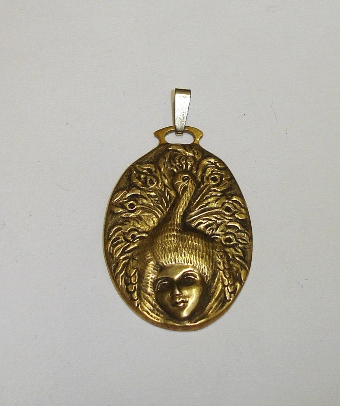 Antique Art Nouveau/Art Deco/Arts & Crafts Gypsy Boho Style Large Gold Vermeil Sterling Silver Handmade Pendant