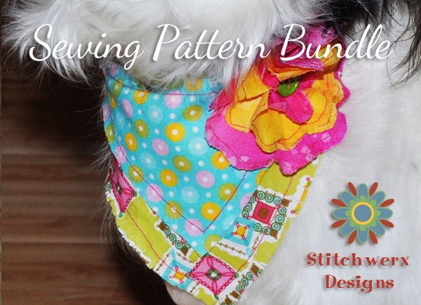 Dog Clothes Sewing Pattern Bundle - 3 Dog Bandana Pdf Sewing Patterns S201, S202, S203