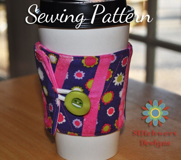 Coffee Cup Cozy Sleeve Sewing Pattern - Vertical Stripes Design
