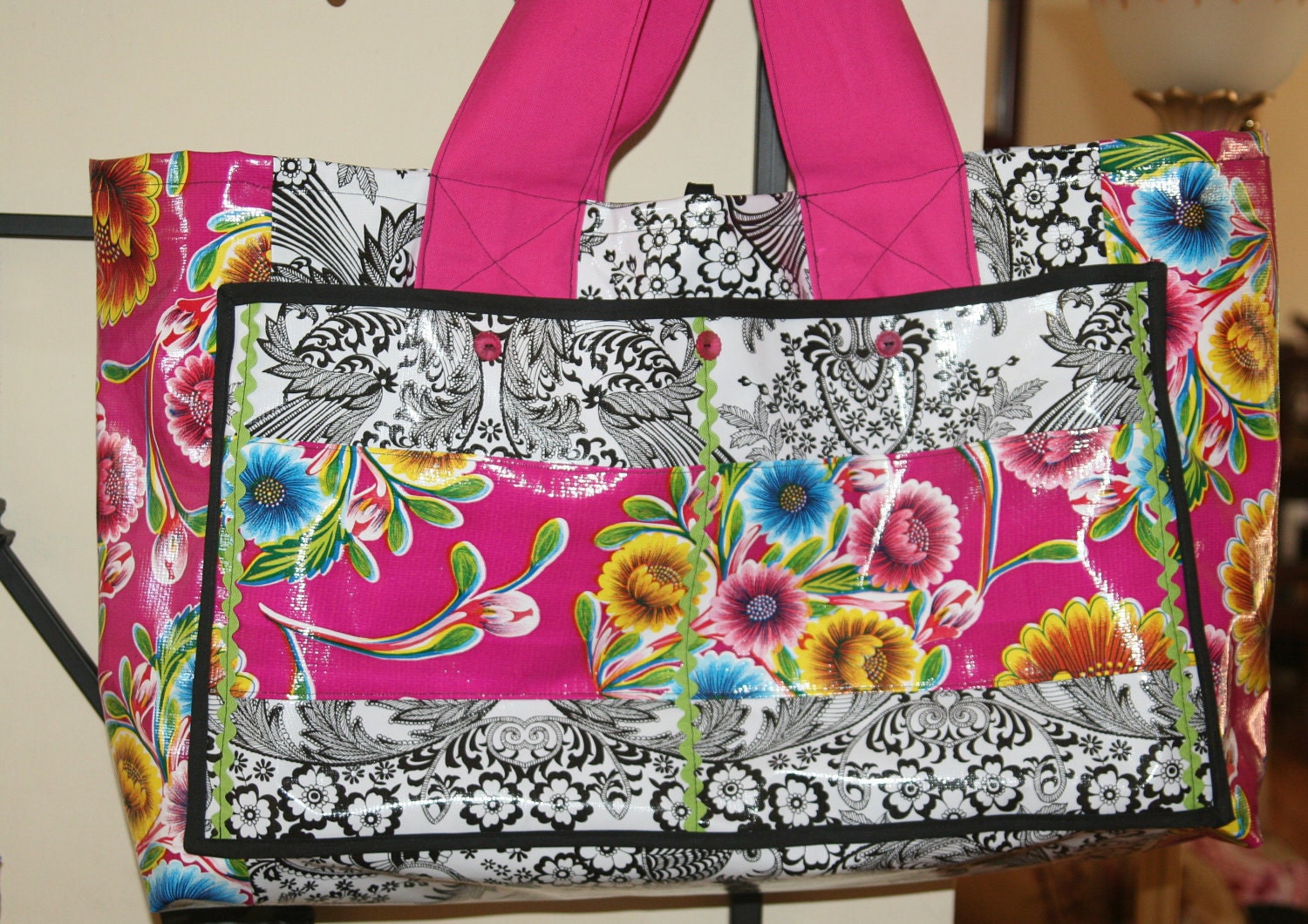 Grande Beach Bag Hot Pink Flowers 