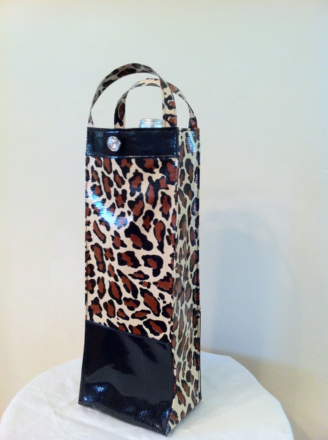 Wine Tote Bag Cheetah Print Oilcloth Designs By Christina Fully Lined