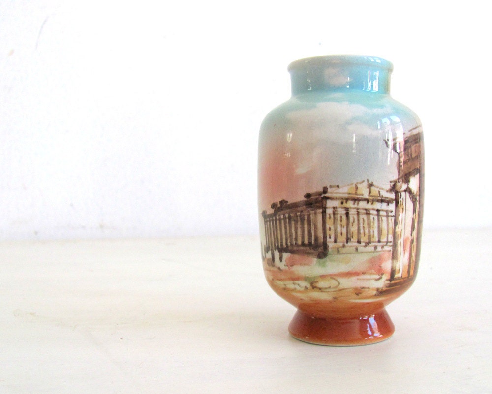 Vintage Vase Hand Painted Greek Ceramic Vase 1930s Home Decor