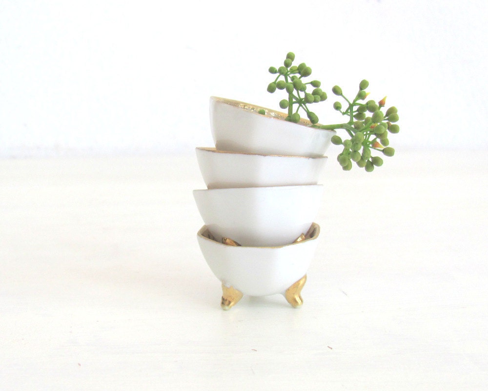 Vintage Porcelain Salt Cellars Tea Bag Caddy White Porcelain Art Nouveau Design