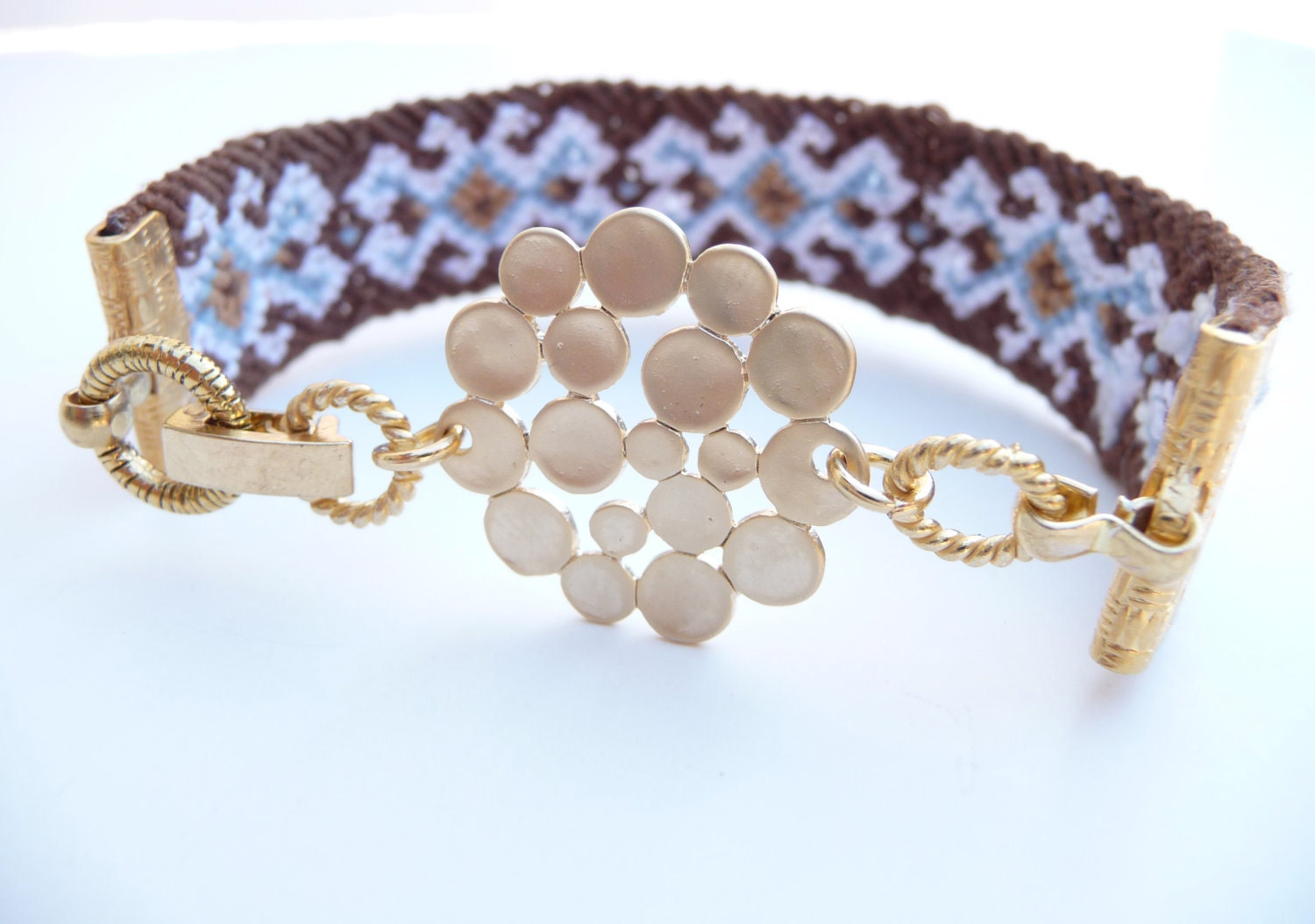 Tribal Friendship Bracelet with Gold Plated Modern Link