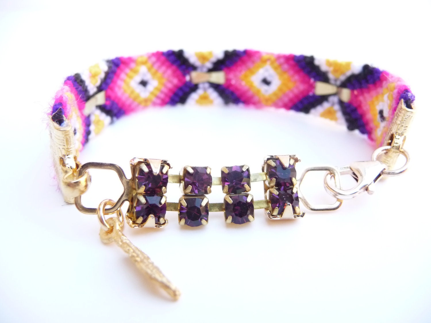 Sweet Pea Friendship Bracelet with Amethyst Rhinestone Chain