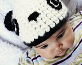SALE 6 to 12m Panda Bear Hat Baby Crochet Animal Hat - Crochet Panda Baby Hat Black Off White Panda Hat Baby Photo Prop