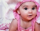 SALE 6 to 12m Spring Pink Flower Hat Baby Daisy Flower Bonnet - Crochet Baby Hat Candy Pink White Flower Baby Bonnet Photo Prop