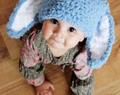 SALE 12 to 24m Blue Bunny Hat Crochet Boy Baby Hat - Blue Bunny Ears Flopsy Rabbit Hat Boy Toddler Photo Prop