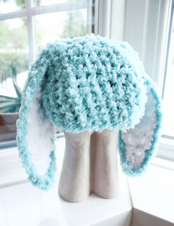 SALE 2T to 4T Mint Bunny Hat Childrens Beanie Unisex Bunny Ears Crochet Toddler Hat Spearmint Blue White Flopsy Rabbit Hat Photo Prop