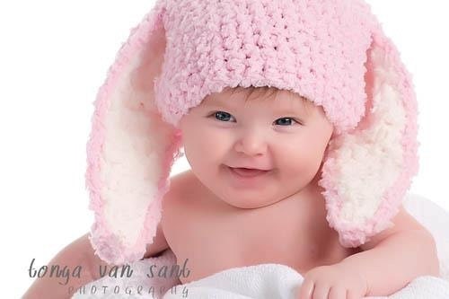 SALE 3 to 6m Baby Baby Bunny Hat Baby Beanie Hat Bunny Ears - Crochet Baby Hat in Baby Pink White Rabbit Crochet Hat Photo Prop
