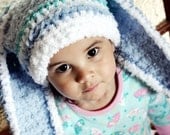 SALE 12 to 24m Blue Baby Boy Hat Bunny Ears - Baby Bunny Hat 4 Color Stripe Blues White Turquoise - Animal Baby Hat Unisex Photo Prop