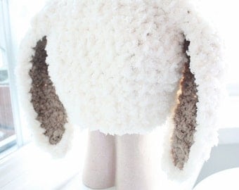 SALE 3 to 6m Baby Bunny Hat Cream and Brown Baby Hat Bunny Ear Infant Hat Crochet Bunny Baby Beanie Animal Hat Infant Photo Prop