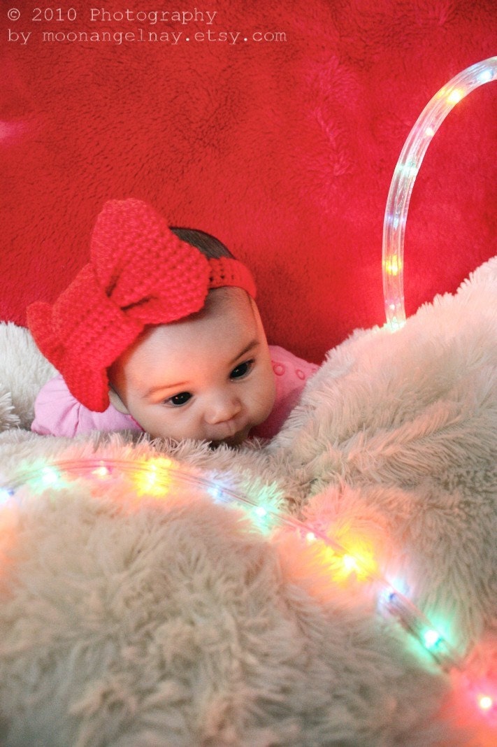 SALE 0 to 3m Newborn Red Bow Headband Newborn Baby Bow Headband - Baby Shower Gift Crochet Headband Baby Girl Red Headband Infant Photo Prop