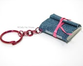 Upcycled Mini Jean / Denim Keychain Journal - Pink and Blue