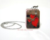 Red Hearts Silver Book Necklace with Swarovski Crystals on 20 inch chain