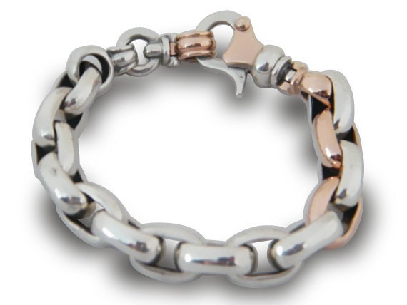 Bracelet silver and gold loval links hand made suitable for men and women squads