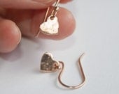 Rose gold hammered heart earrings, dangle earrings, hammered heart, rose gold heart