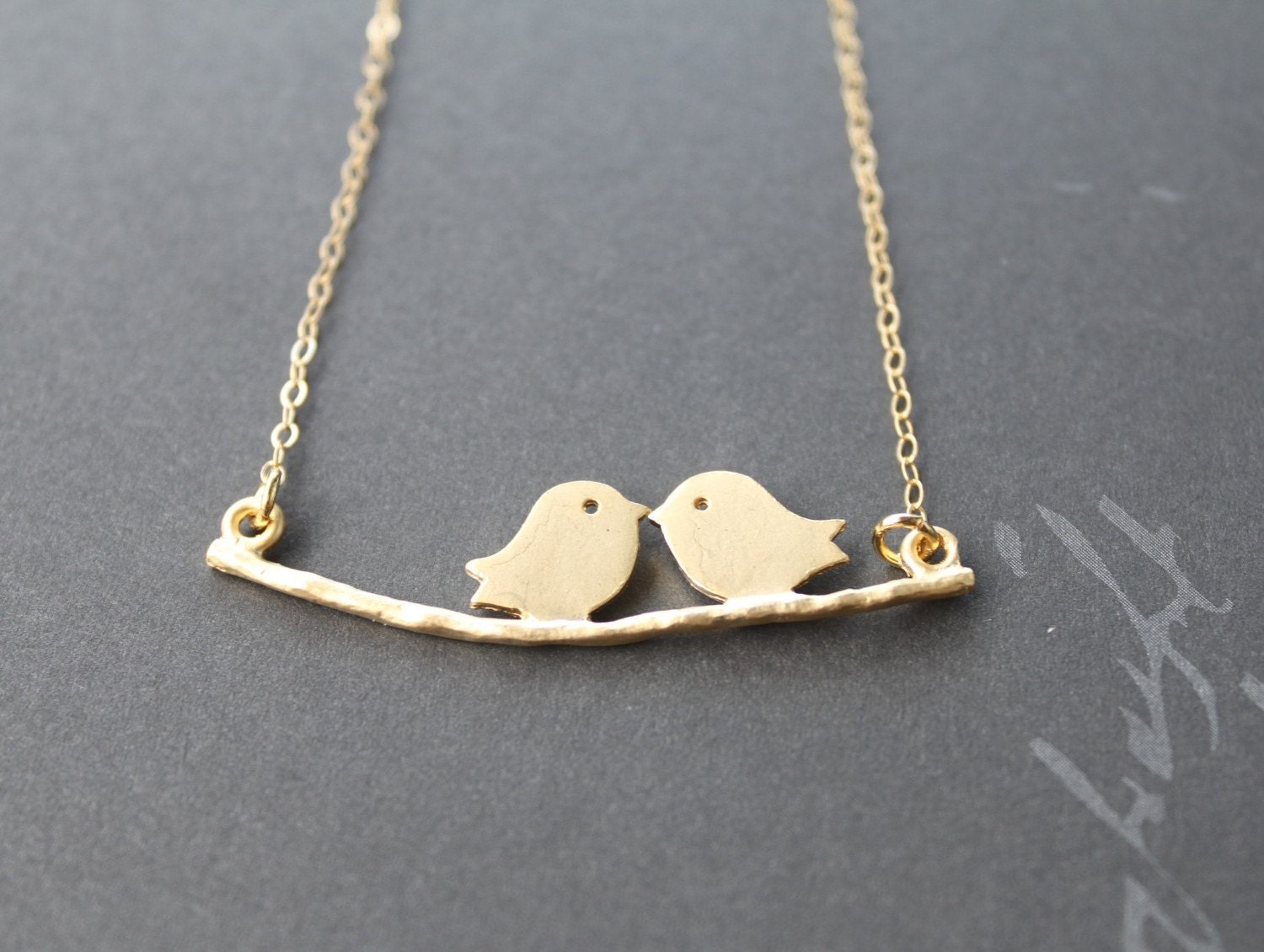 Gold lovebirds on a branch necklace - 14k gold filled necklace, branch necklace, feminine, bird necklace, gold branch