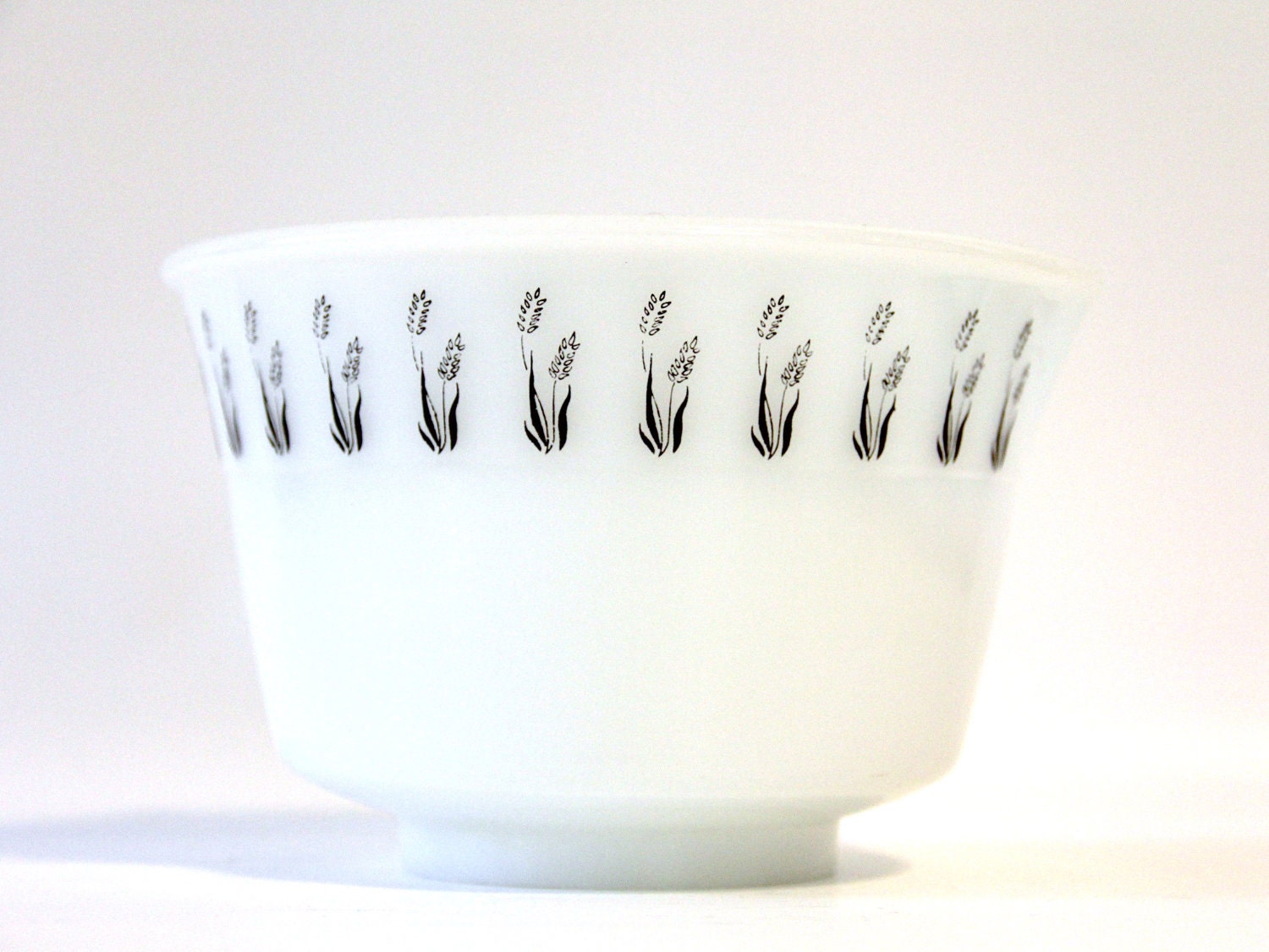 Vintage Milkglass Mixing Bowl Black Flowers