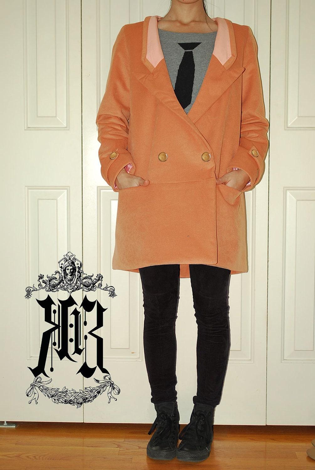 Italia - Dark Peach double breast dress coat (Made-to-Order)