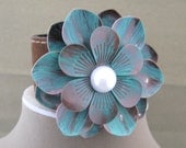 Large Metal Flower Suede Statement Cuff Bracelet