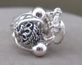 Silver Wrapped Beaded Ring Size 6 and Half Original Freeform Design