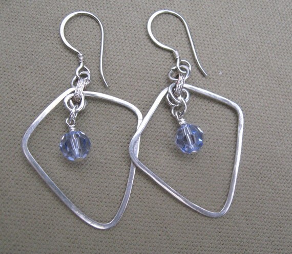 Sterling Silver Metalwork Purple Crystal Dangle Hoop Earrings