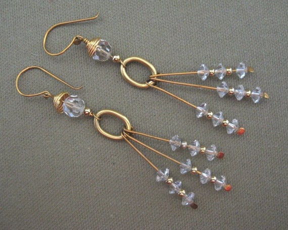 Ice Crystal Long Gold Chandelier Earrings