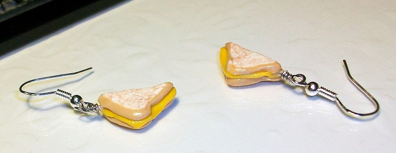 Grilled Cheese Sandwich Earrings -Tiny Handmade Polymer Jewelry