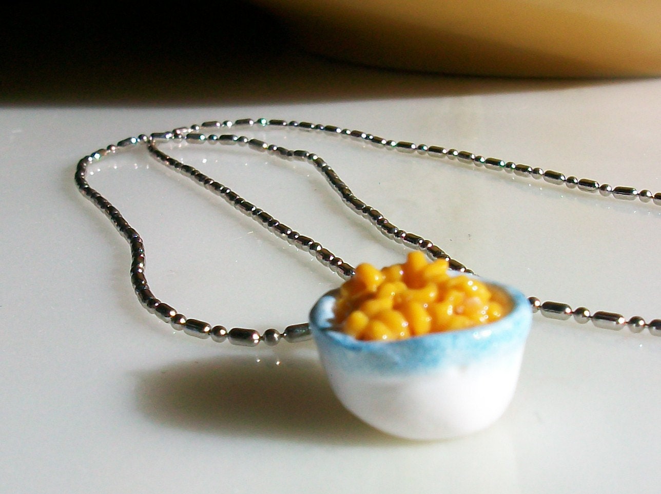 Macaroni and Cheese Necklace- Tiny Food Handmade Jewelry