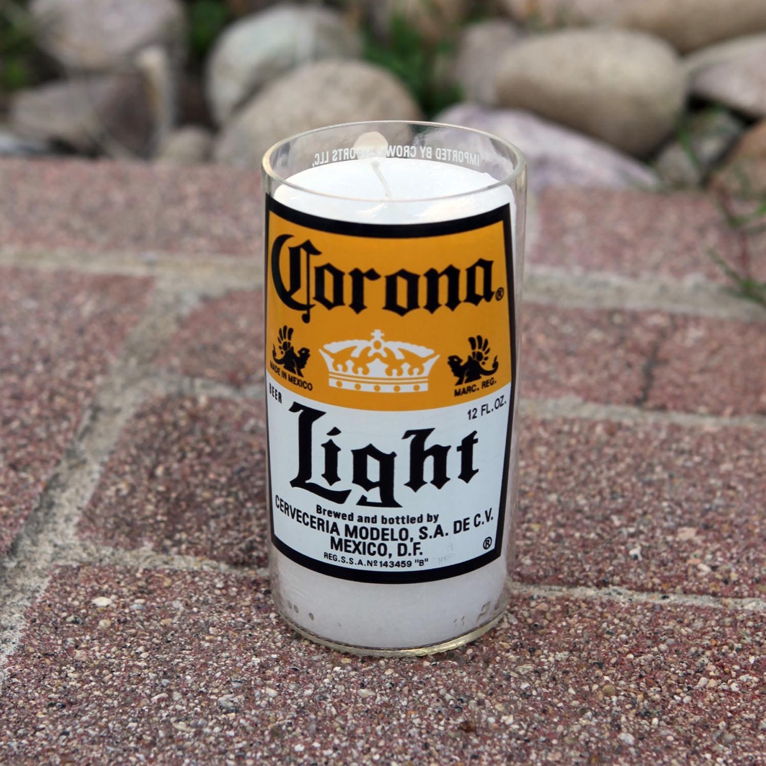 Corona Light Candle made from a repurposed beer bottle