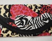 Zebra and Leopard, Hearts, fabric, Money Wallet, Envelope, Clutch style 7x3, bags and purses