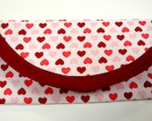 Valentine Hearts cotton Glitter fabric, Wallet, for Cash Money, Envelope, Clutch style 7x3, bags and purses
