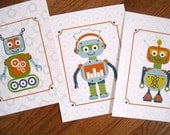 Robot Artwork Print for kids, Set of 3,  Robots Trio, 5x7Inches, Custom Sizes and Colors