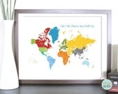 Custom listing 24x36 world Map Art for Kids, Print  for Nursery -World and Places - Birthday Gift, Baby Gift