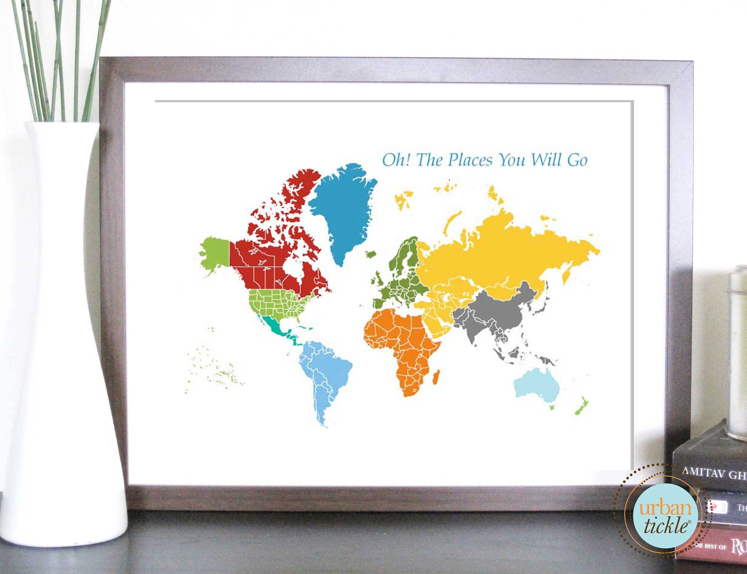World Map Art for Kids, Print  for Nursery -World and Places -12X16 Inches, Birthday Gift, Baby Gift